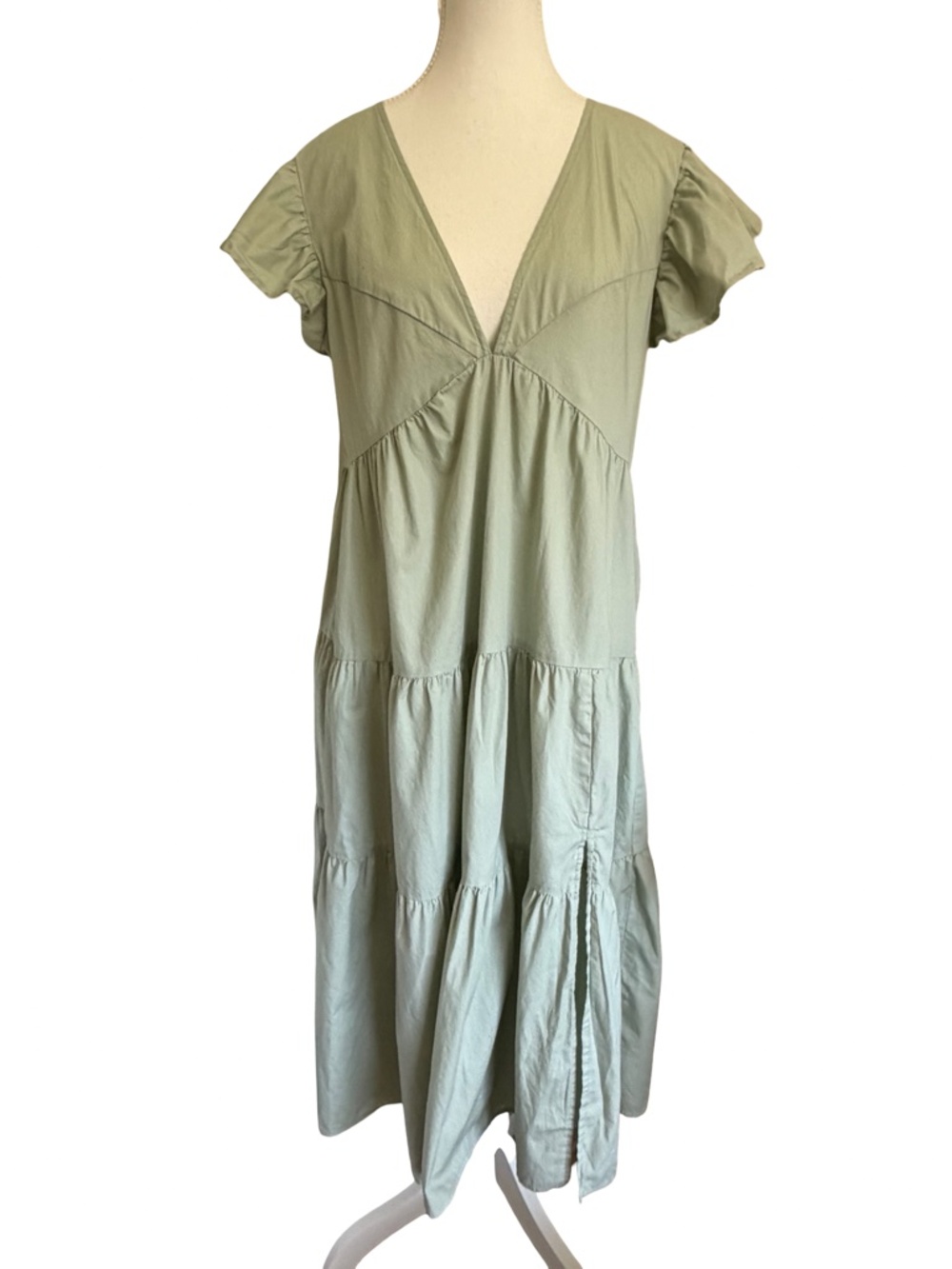 Vero Moda Jarlotte Green Calf Slit Cotton Tier Summer Vacation Midi Dress-Sz-M